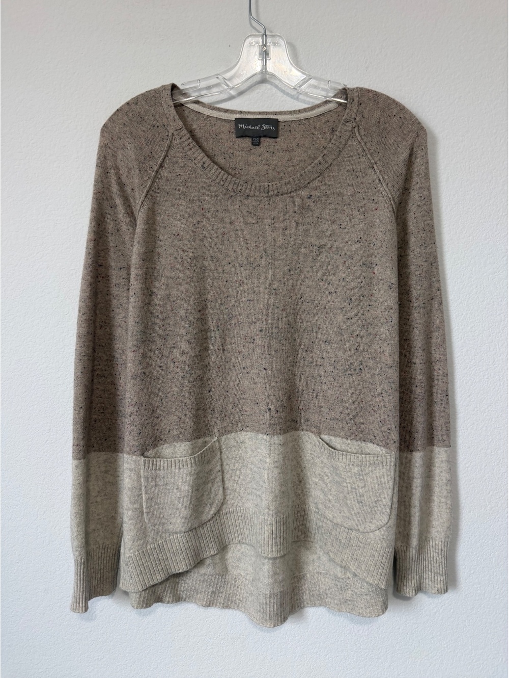 Michael Stars Long Sleeve Scoop Neck Brown/Beige Hi-Low Pullover Sweater Size XS